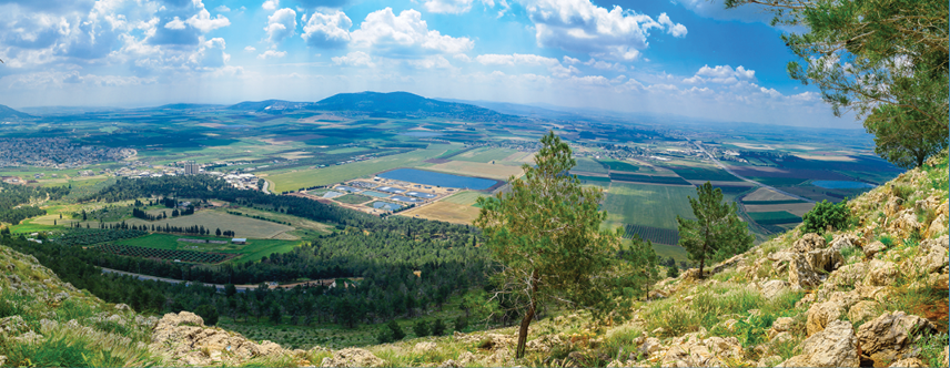 Panorama of the Jezreel Valley landscape, viewed from Mount Precipice  Northern Israel