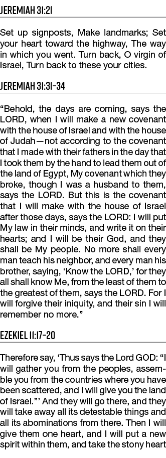 Jeremiah 31:21 Set up signposts, Make landmarks; Set your heart toward the highway, The way in which you went  Turn b   