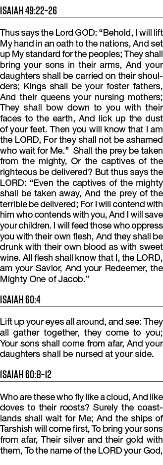 Isaiah 49:22 26 Thus says the Lord GOD:  Behold, I will lift My hand in an oath to the nations, And set up My standar   