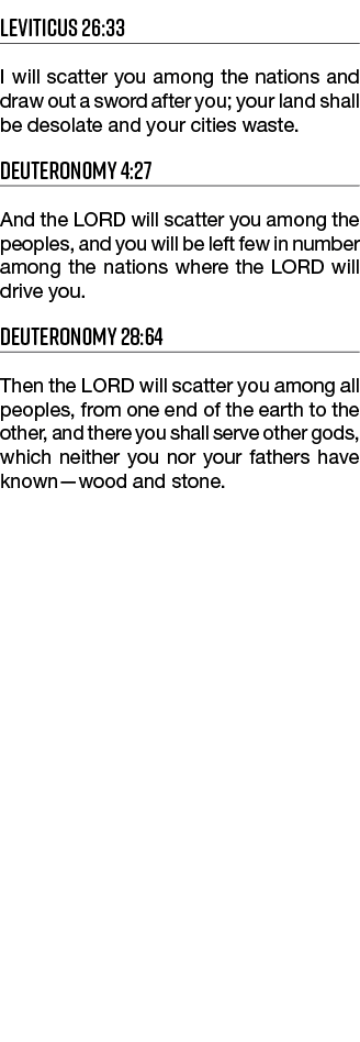 Leviticus 26:33 I will scatter you among the nations and draw out a sword after you; your land shall be desolate and    