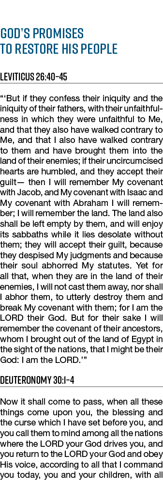 God s promises to restore His people Leviticus 26:40 45   But if they confess their iniquity and the iniquity of thei   