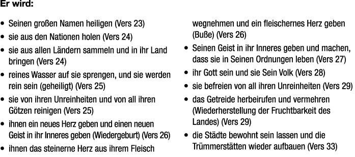 Er wird: • Seinen gro en Namen heiligen (Vers 23) • sie aus den Nationen holen (Vers 24) • sie aus allen L ndern samm...