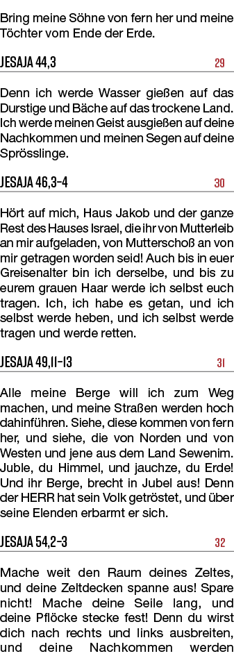 Bring meine S hne von fern her und meine T chter vom Ende der Erde. Jesaja 44,3 29 Denn ich werde Wasser gie en auf d...