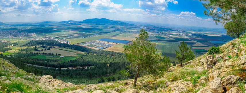 Panorama of the Jezreel Valley landscape, viewed from Mount Precipice. Northern Israel