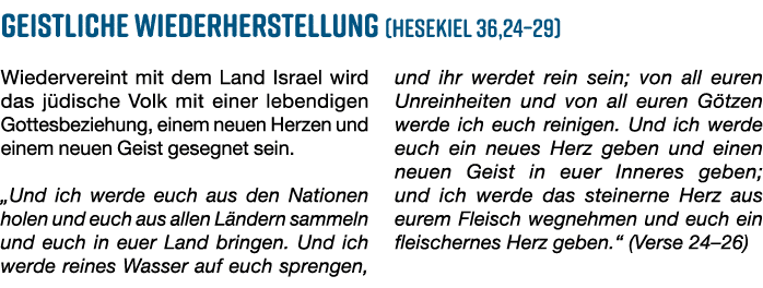 Geistliche Wiederherstellung (Hesekiel 36,24–29) Wiedervereint mit dem Land Israel wird das j dische Volk mit einer l...