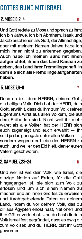Gottes Bund mit Israel 2. Mose 6,2–4 6 Und Gott redete zu Mose und sprach zu ihm: Ich bin Jahwe. Ich bin Abraham, Isa...