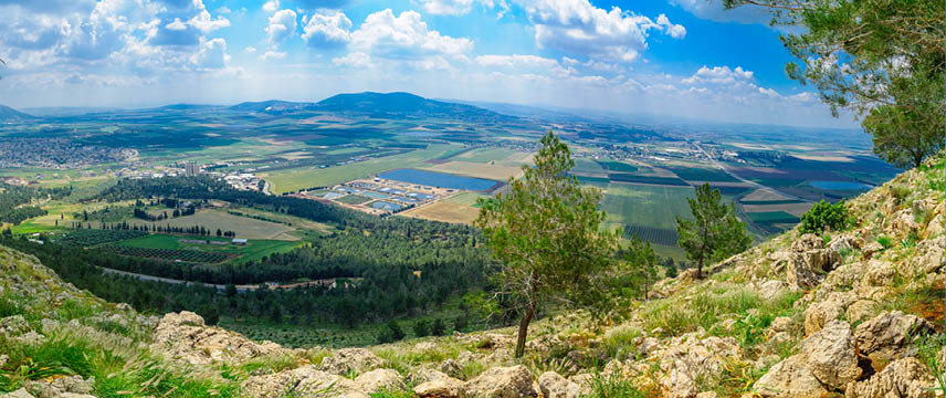 Panorama of the Jezreel Valley landscape, viewed from Mount Precipice. Northern Israel