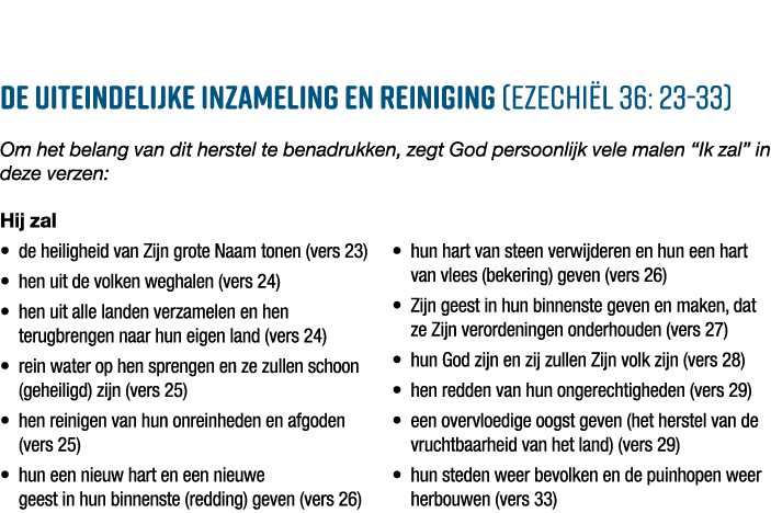 De uiteindelijke inzameling en reiniging (Ezechiël 36: 23-33)  Om het belang van dit herstel te benadrukken, zegt God   