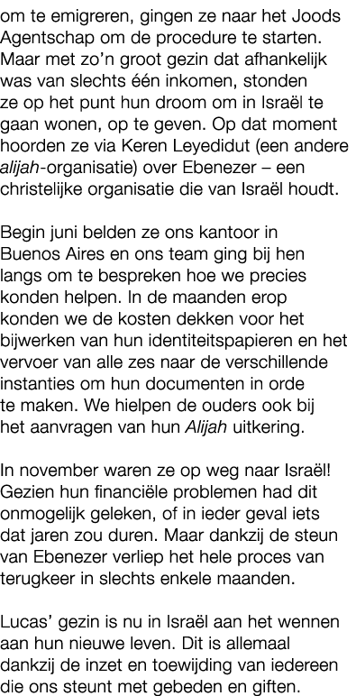 om te emigreren, gingen ze naar het Joods Agentschap om de procedure te starten. Maar met zo’n groot gezin dat afhank...