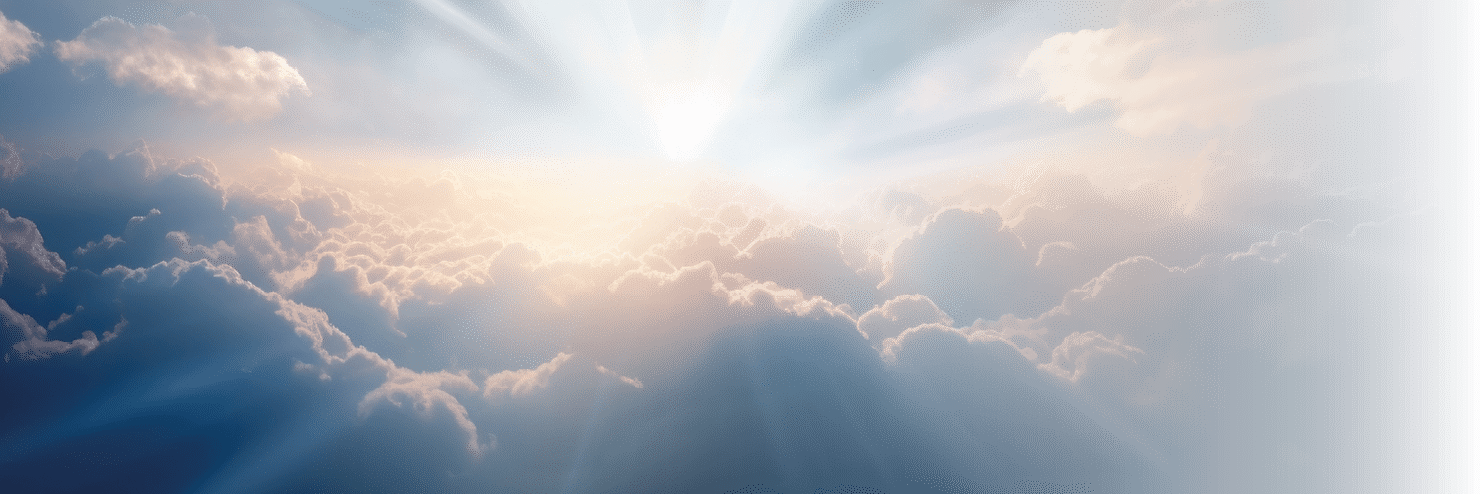 The sunlight glistens through the clouds, creating a ray of hope and symbolizing the presence of a higher power.