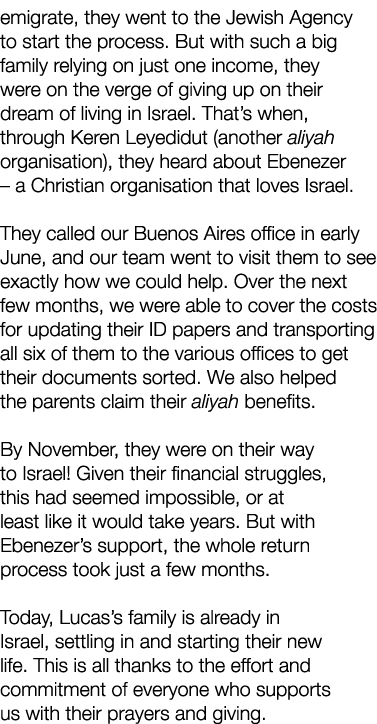 emigrate, they went to the Jewish Agency to start the process. But with such a big family relying on just one income,...