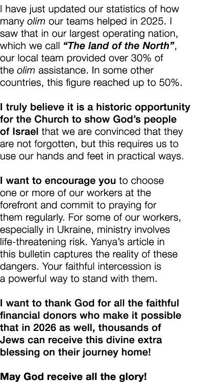 I have just updated our statistics of how many olim our teams helped in 2025. I saw that in our largest operating nat...