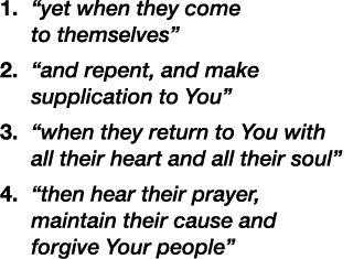 1. “yet when they come to themselves” 2. “and repent, and make supplication to You” 3. “when they return to You with ...