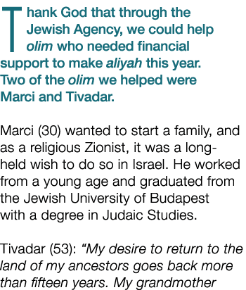 Thank God that through the Jewish Agency, we could help olim who needed financial support to make aliyah this year. T...
