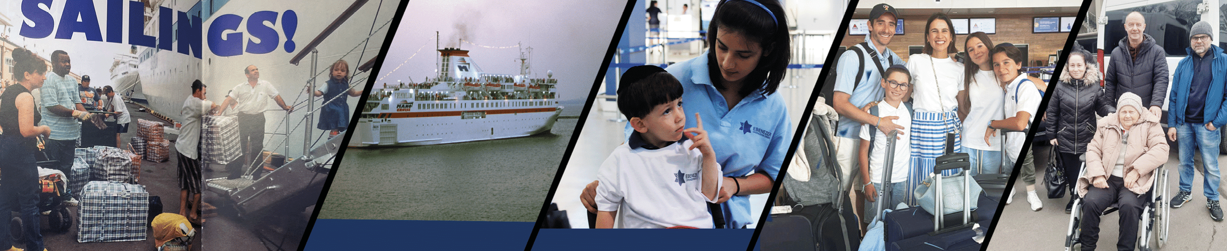 A collage of photos of people and boats. Description generated by AI