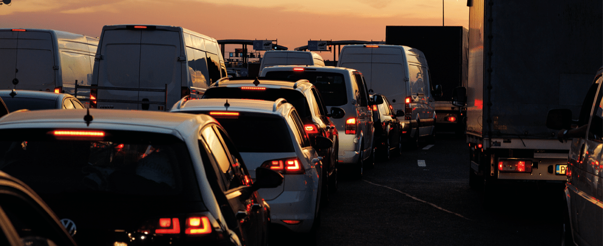 traffic jam at the border crossing point between the countries