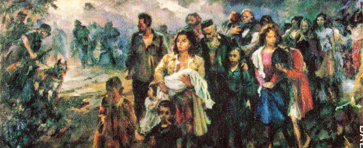 ISRAEL - CIRCA 1983: An old used Israeli postage stamp issued in memory of the massacre in 1941 women holocaust, showing picture of Yosef Kuzkovski  Babi Yar - The Last Way  ; series, circa 1983