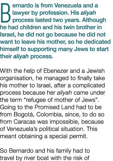 Bernardo is from Venezuela and a lawyer by profession  His aliyah process lasted two years  Although he had children    