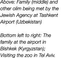 Above: Family (middle) and other olim being met by the Jewish Agency at Tashkent Airport (Uzbekistan) Bottom left to ...