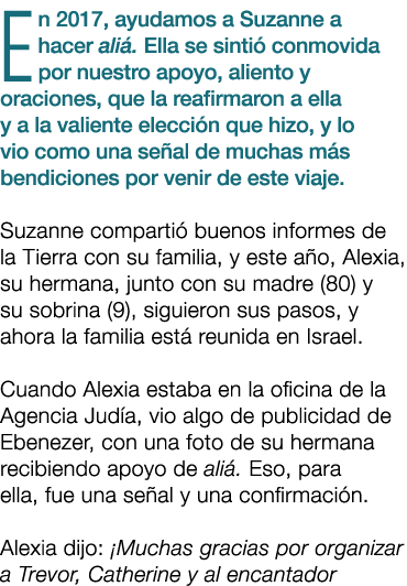 En 2017, ayudamos a Suzanne a hacer ali . Ella se sinti conmovida por nuestro apoyo, aliento y oraciones, que la rea...