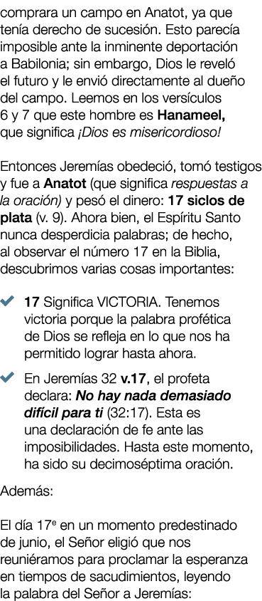 comprara un campo en Anatot, ya que ten a derecho de sucesi n. Esto parec a imposible ante la inminente deportaci n a...