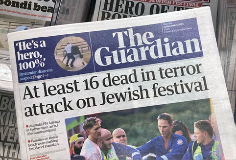 Nottinghamshire, UK 15 Dec 2025 : Anti-semitism Terror attack on Jewish festival in Australla Sydney, which dominated the front page of UK newspapers
