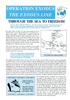 A historical document titled “Operation Exodus The Exodus Line Through the Sea to Freedom" includes a map showing a route from Odessa to Haifa and text describing a maritime rescue operation for refugees. Description generated by AI