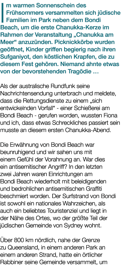 Im warmen Sonnenschein des Fr hsommers versammelten sich j dische Familien im Park neben dem Bondi Beach, um die erst...