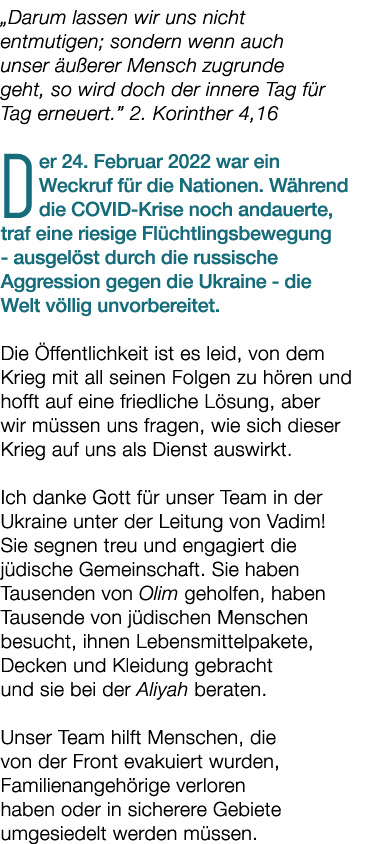 „Darum lassen wir uns nicht entmutigen; sondern wenn auch unser u erer Mensch zugrunde geht, so wird doch der innere...