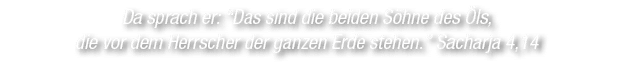 Da sprach er: “Das sind die beiden S hne des ls, die vor dem Herrscher der ganzen Erde stehen.” Sacharja 4,14 