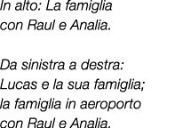 In alto: La famiglia con Raul e Analia. Da sinistra a destra: Lucas e la sua famiglia; la famiglia in aeroporto con R...