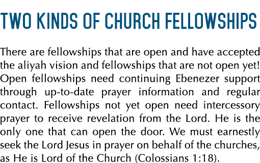 Two kinds of church fellowships There are fellowships that are open and have accepted the aliyah vision and fellowshi...