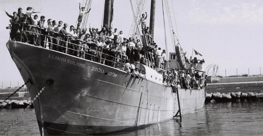 THE ILLEGAL IMMIGRANTS SHIP  ELIAHU GOLOMB        ANCHORED IN HAIFA PORT                                 ,                 