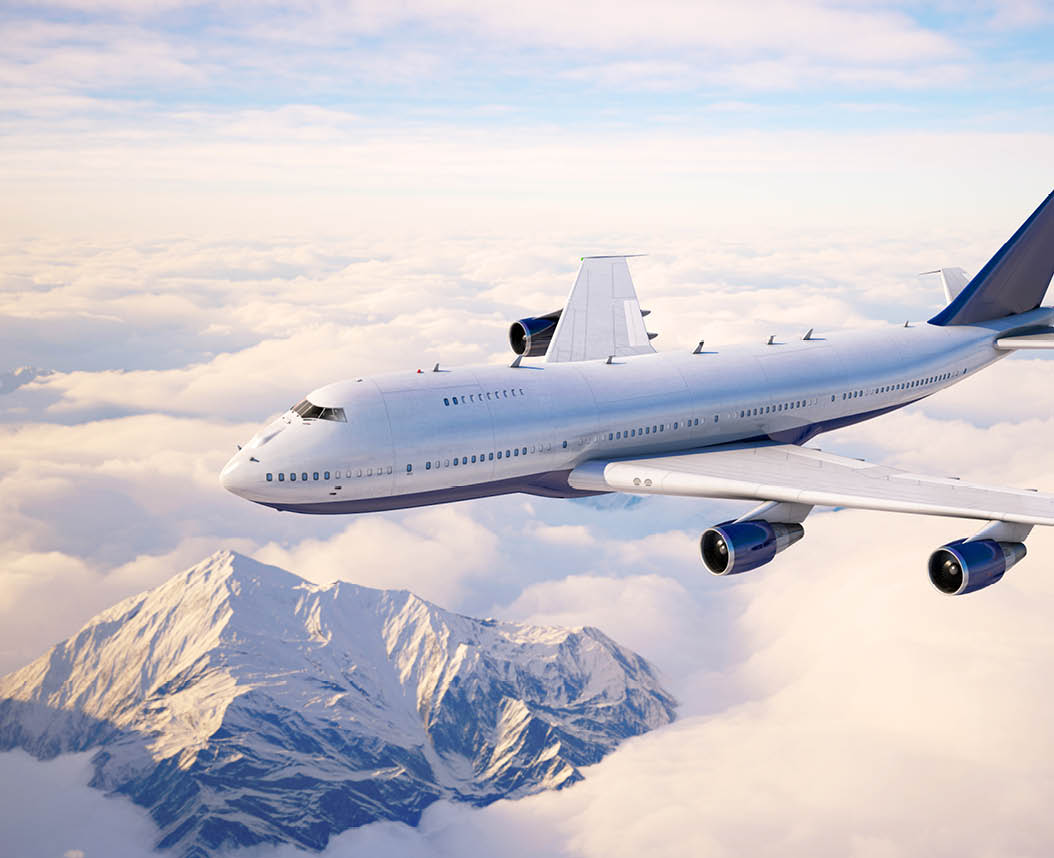 Passenger aircraft flying above the clouds. 3d illustration.