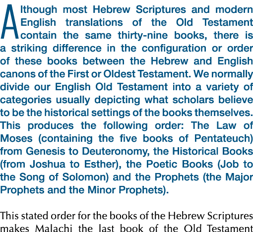 Although most Hebrew Scriptures and modern English translations of the Old Testament contain the same thirty nine boo...