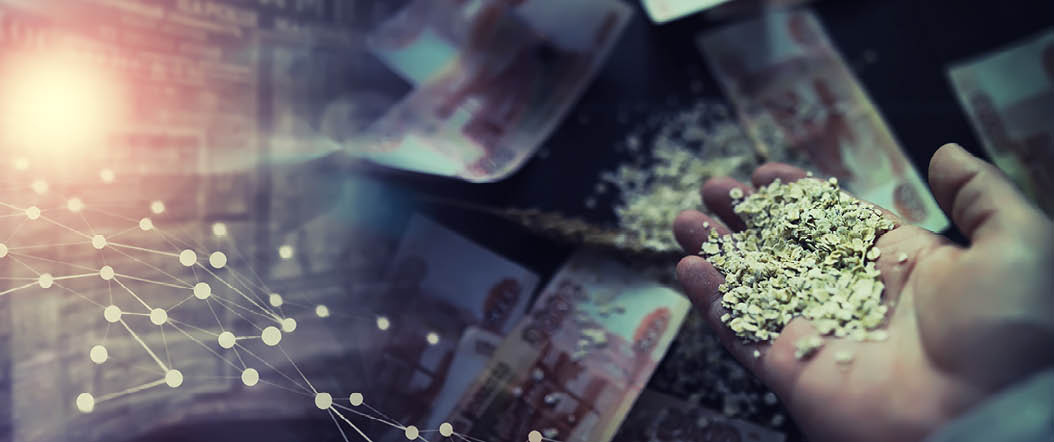 The concept of the cost of grain  5000 ruble banknotes around a handful ground grain  World hunger 