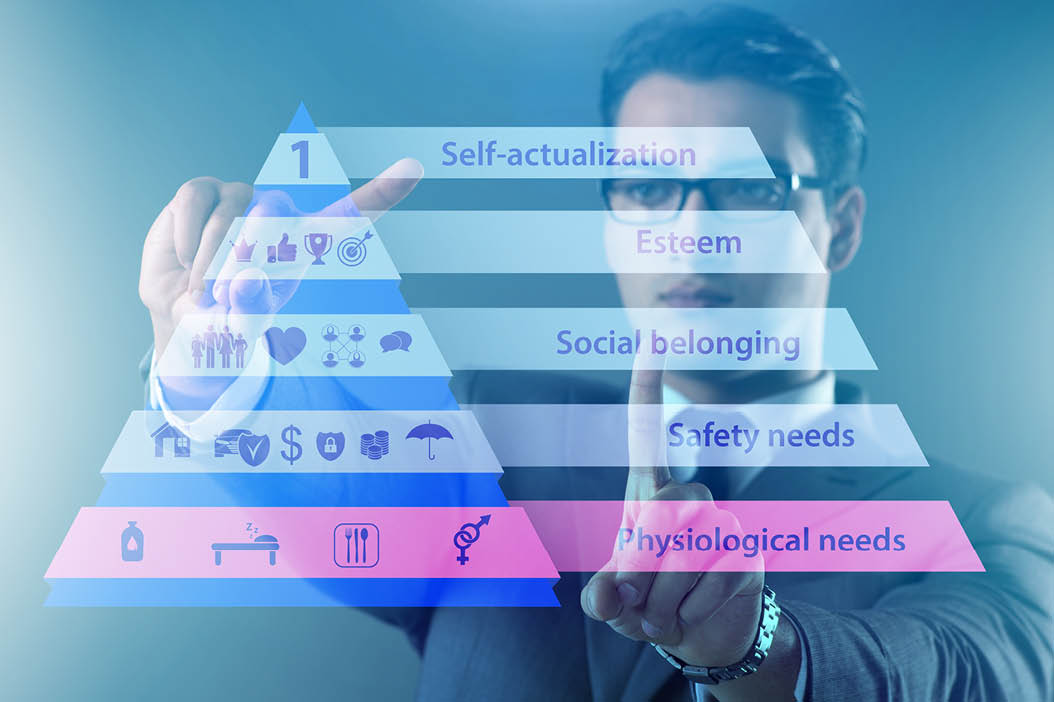 Businessman pressing to the Maslow hierarchy of needs