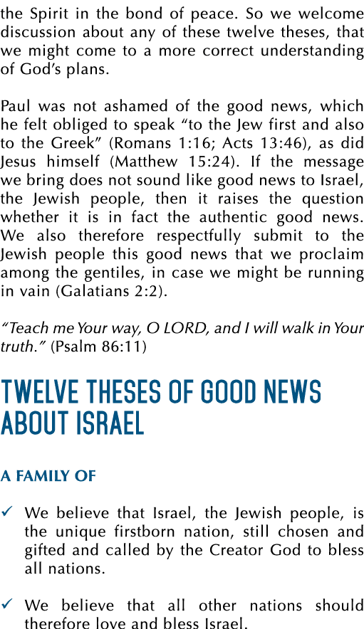 the Spirit in the bond of peace. So we welcome discussion about any of these twelve theses, that we might come to a m...