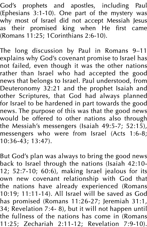 God’s prophets and apostles, including Paul (Ephesians 3:1 10). One part of the mystery was why most of Israel did no...