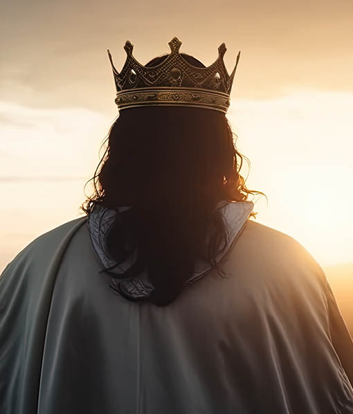 Silhouette of the king with golden crown on his head. Generative AI