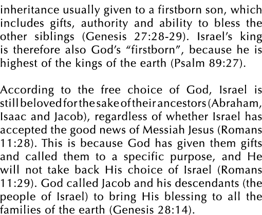 inheritance usually given to a firstborn son, which includes gifts, authority and ability to bless the other siblings...