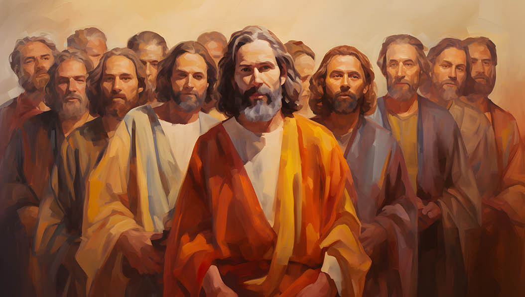 Jesus Christ and his twelve disciples, oil painting