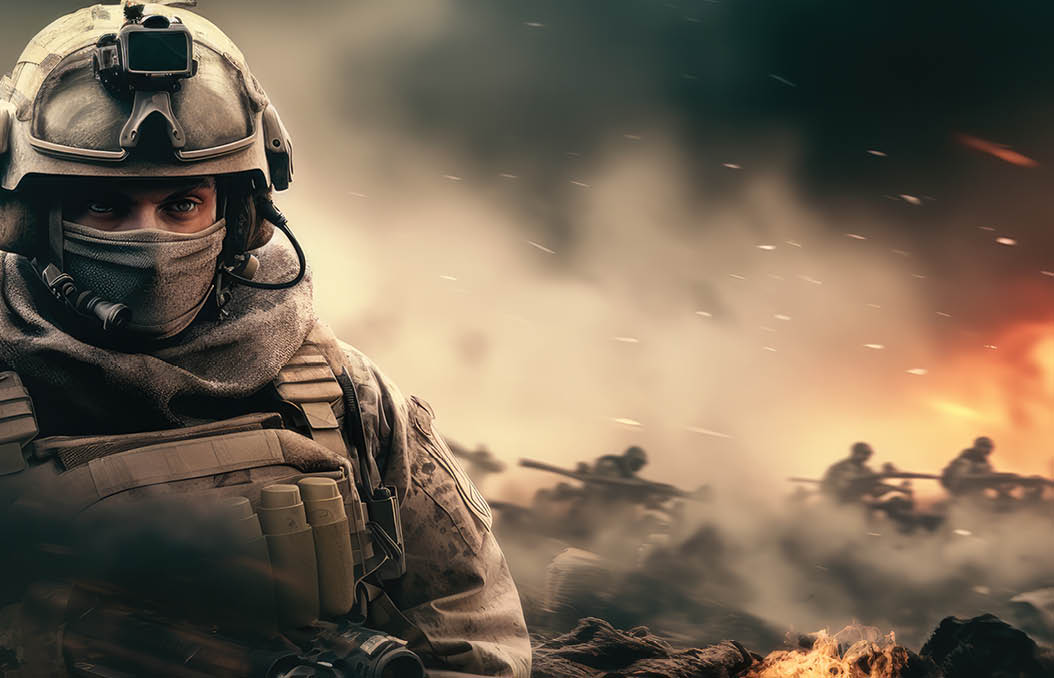 Military special in the desert at war zone.