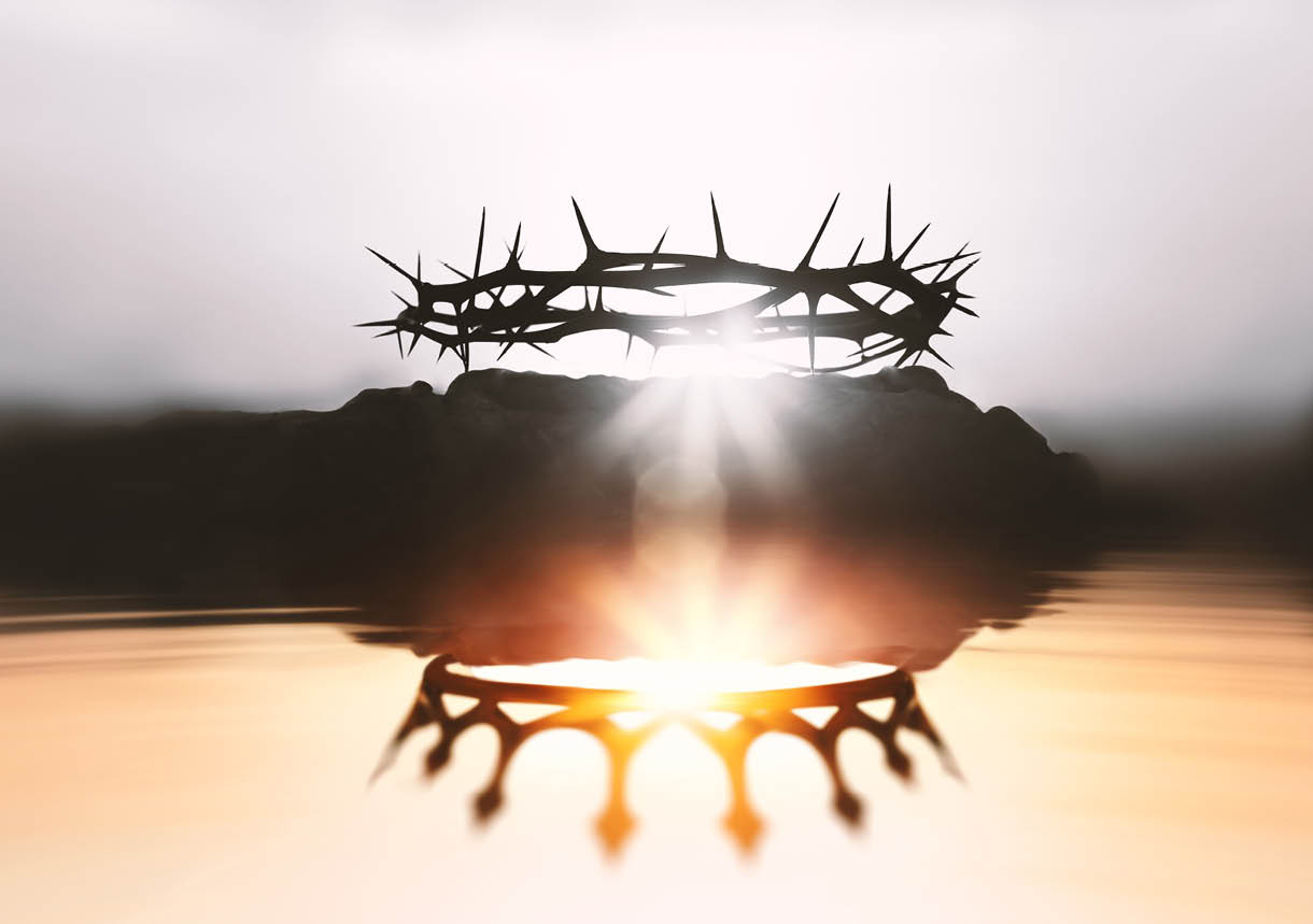The inversion of the crown of thorns and the crown, which symbolizes Jesus' suffering and trials, symbolizes the death of the Savior and the resurrected King, background for Passion Week.