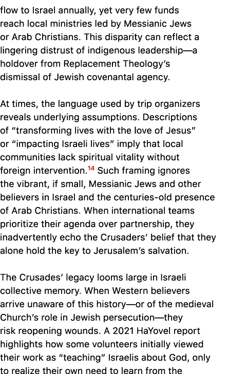 flow to Israel annually, yet very few funds reach local ministries led by Messianic Jews or Arab Christians. This dis...