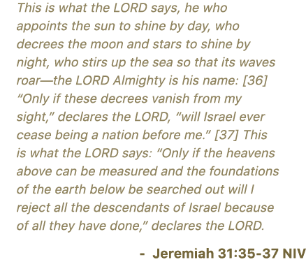 This is what the LORD says, he who appoints the sun to shine by day, who decrees the moon and stars to shine by night...
