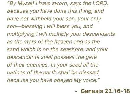 “By Myself I have sworn, says the LORD, because you have done this thing, and have not withheld your son, your only s...