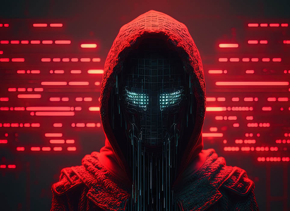 A person wearing a hooded sweatshirt with a red background. AI generated content