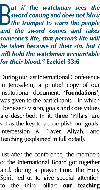But if the watchman sees the sword coming and does not blow the trumpet to warn the people and the sword comes and ta   