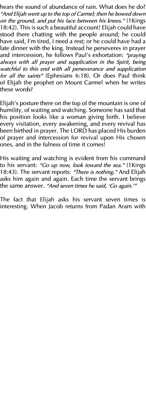 hears the sound of abundance of rain  What does he do   And Elijah went up to the top of Carmel; then he bowed down o   